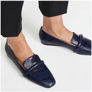 Veronica Beard Navy Snake Print Loafers